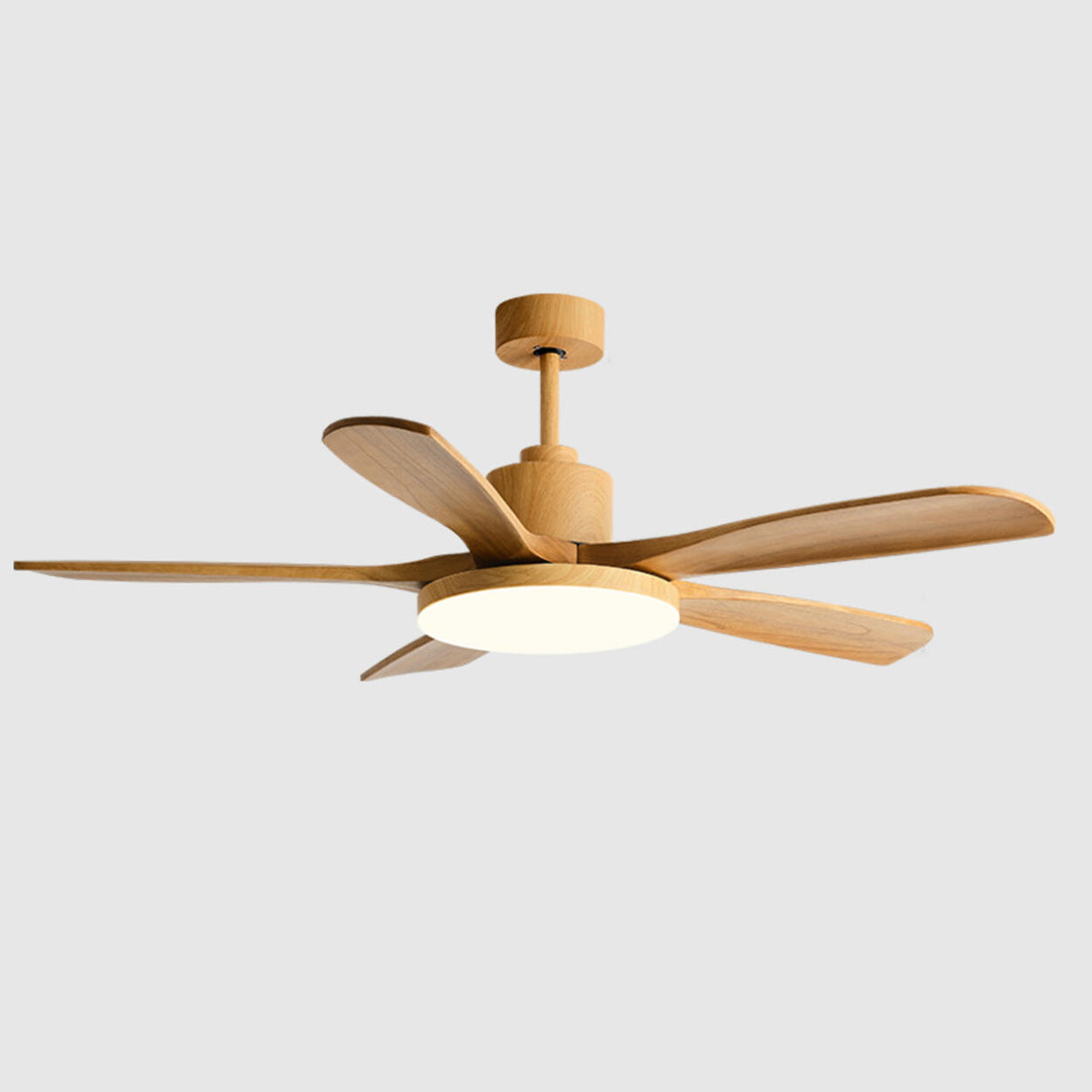 Modern Solid Wood 5 Blade Ceiling Fan with LED Light Image - 7