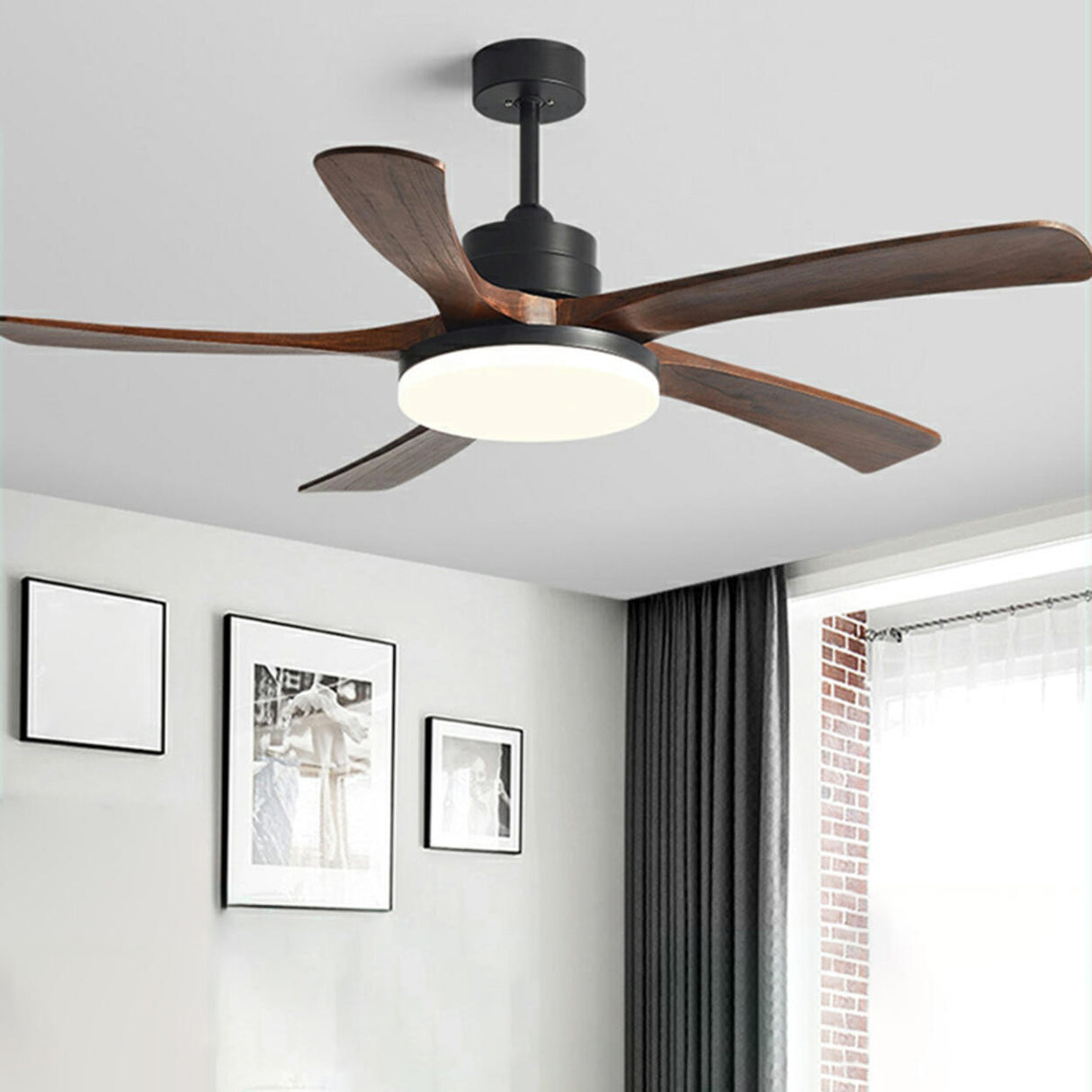 Modern Solid Wood Blade LED Standard Ceiling Fan Light Image - 1