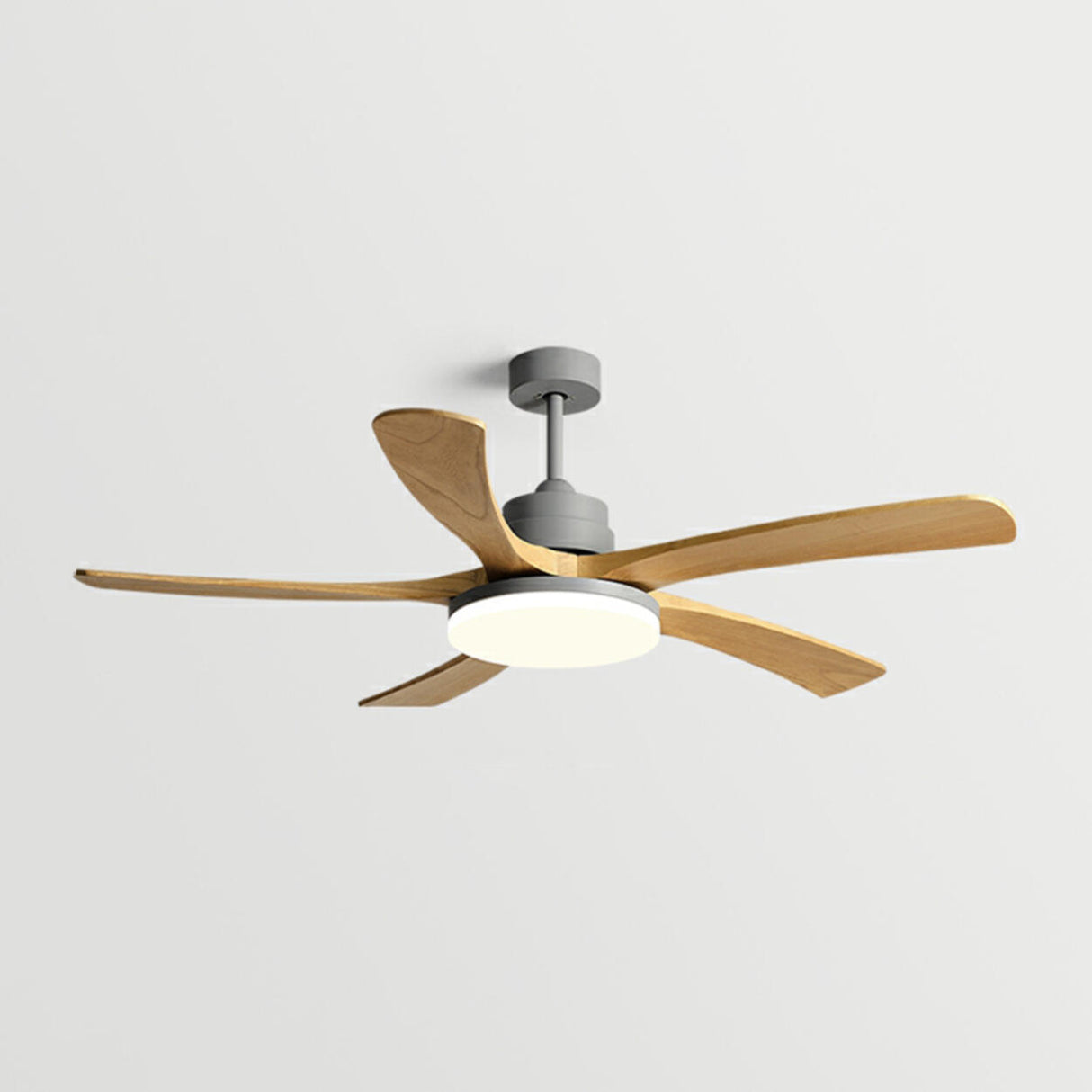 Modern Solid Wood Blade LED Standard Ceiling Fan Light Image - 10