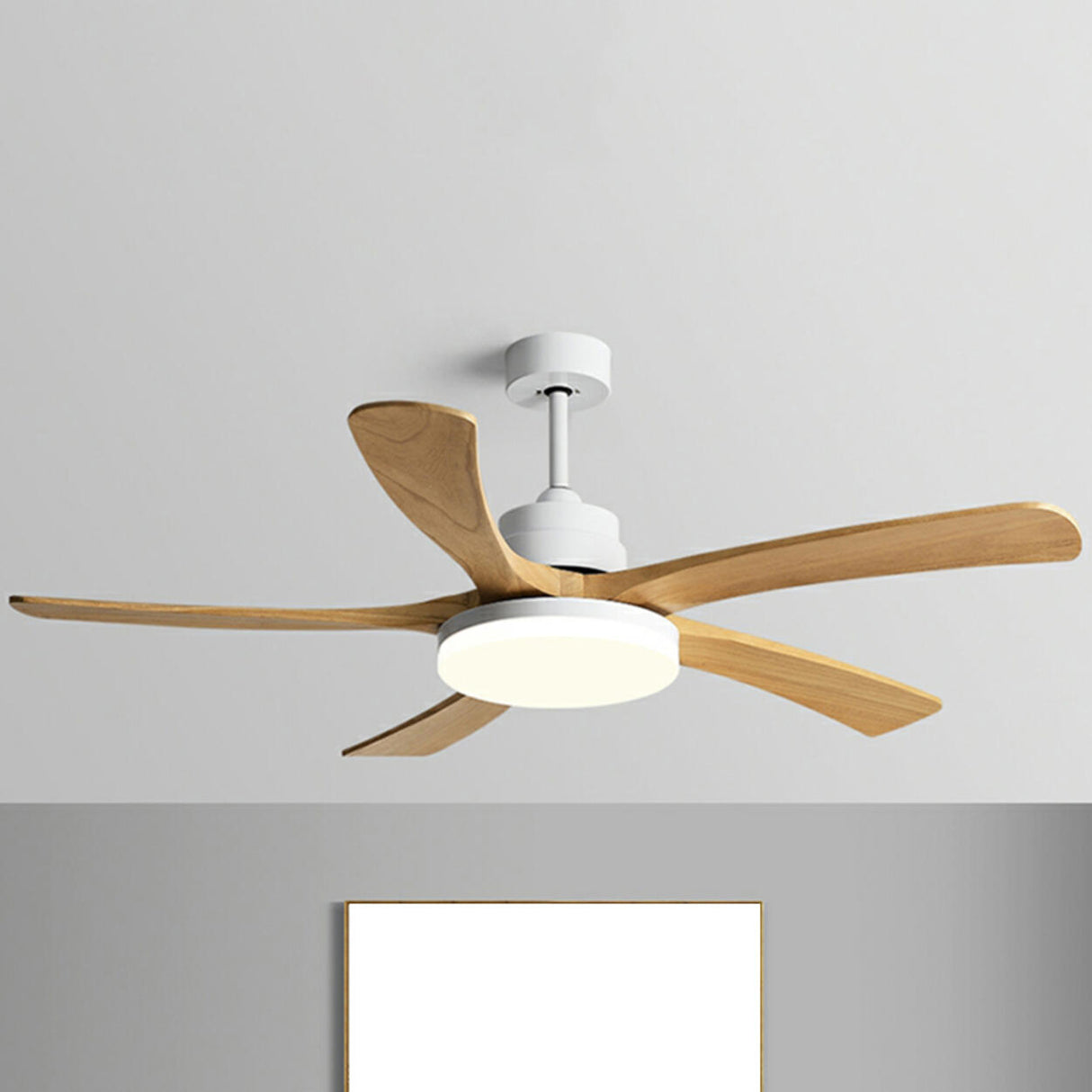 Modern Solid Wood Blade LED Standard Ceiling Fan Light Image - 12