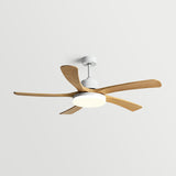 Modern Solid Wood Blade LED Standard Ceiling Fan Light Image - 15