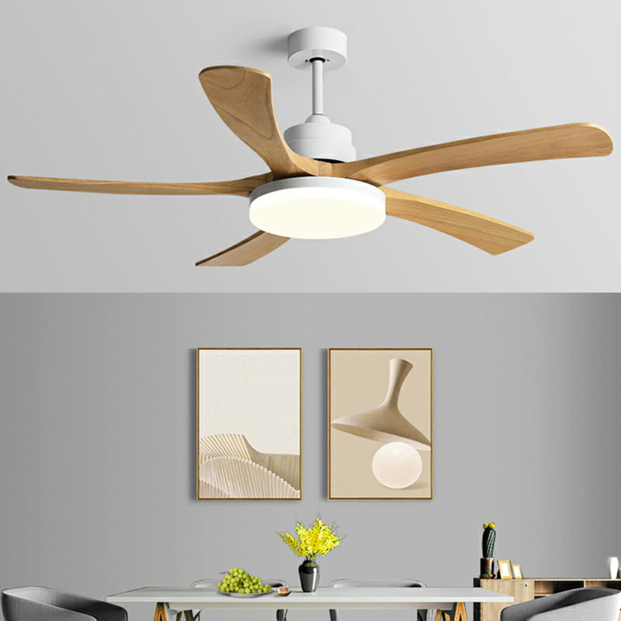 Modern Solid Wood Blade LED Standard Ceiling Fan Light Image - 3