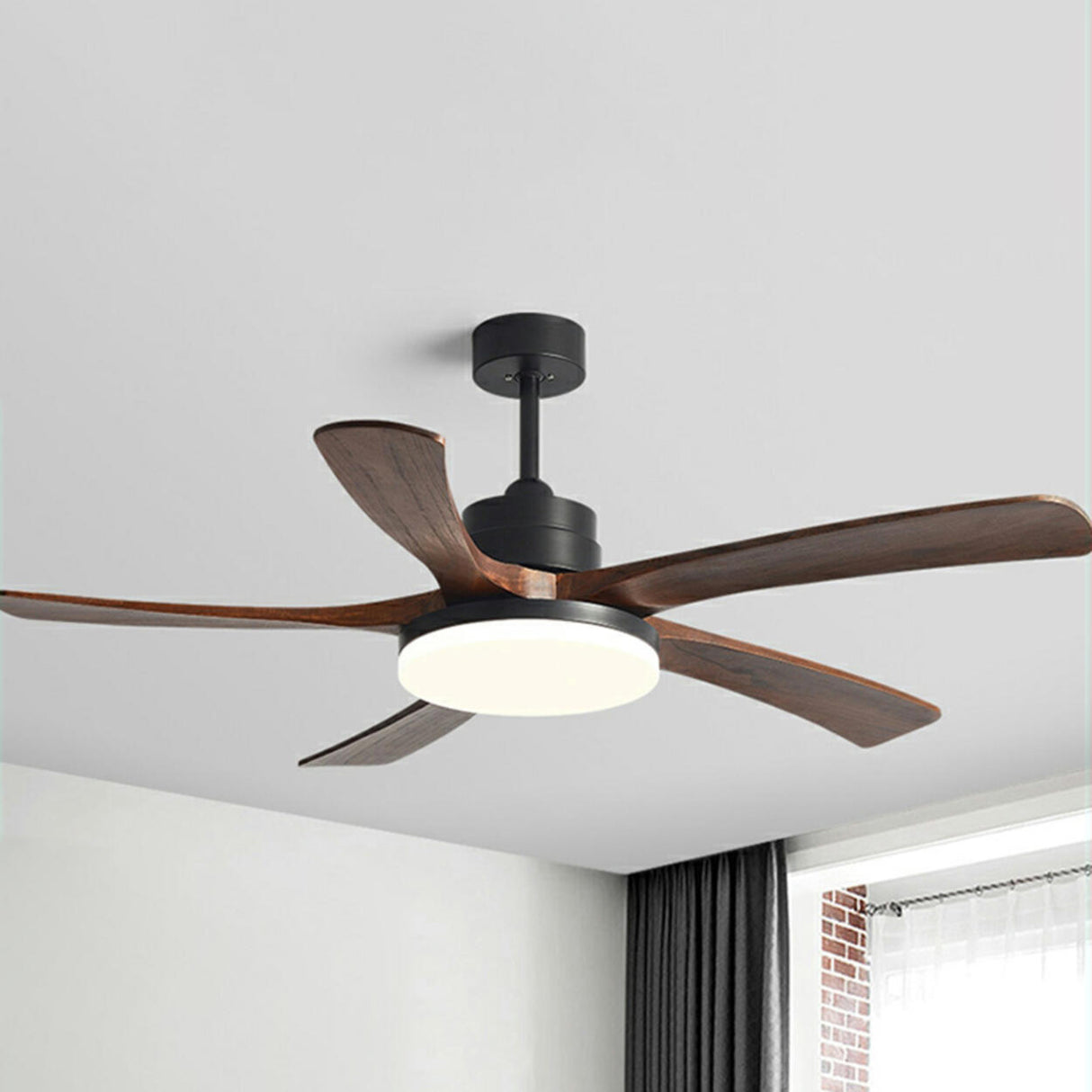 Modern Solid Wood Blade LED Standard Ceiling Fan Light Image - 5