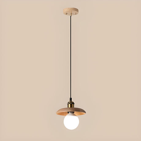 Modern Solid Wood Disc UFO Pendant Lights Flexible Length Image - 2