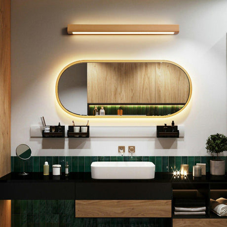 Modern Solid Wood Rectangular LED Vanity Light Image - 1