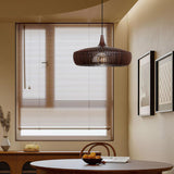 Modern Solid Wood Slatted Pendant Light Adjustable Cord Image - 1