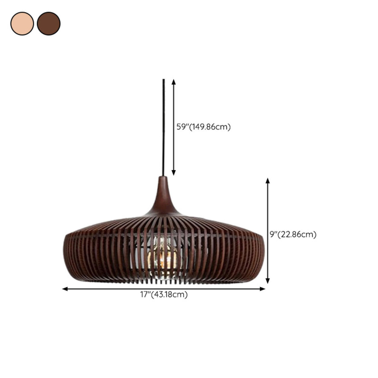 Modern Solid Wood Slatted Pendant Light Adjustable Cord 