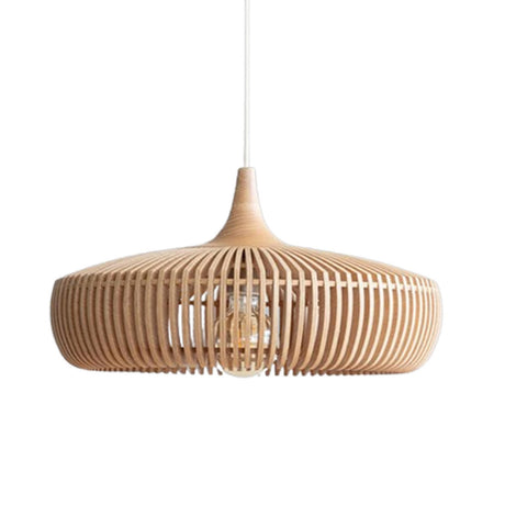 Modern Solid Wood Slatted Pendant Light Adjustable Cord Image - 2