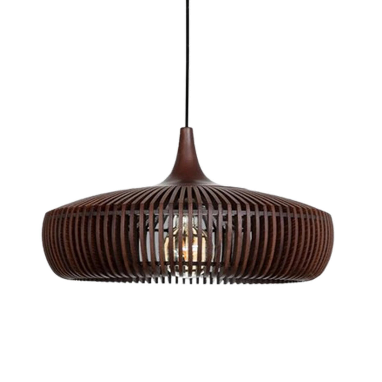 Modern Solid Wood Slatted Pendant Light Adjustable Cord Image - 5