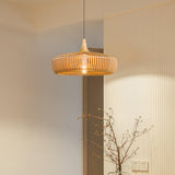 Modern Solid Wood Slatted Pendant Light Adjustable Cord Image - 6