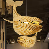 Modern Solid Wood Whale Pendant Light Adjustable Height Image - 1