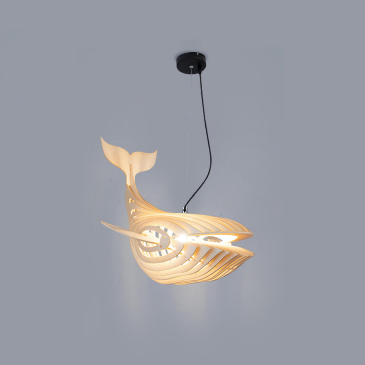 Modern Solid Wood Whale Pendant Light Adjustable Height Image - 10