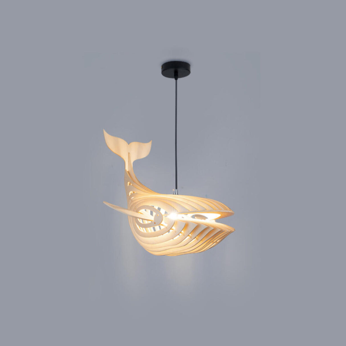 Modern Solid Wood Whale Pendant Light Adjustable Height Image - 11