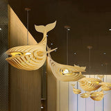 Modern Solid Wood Whale Pendant Light Adjustable Height Image - 4