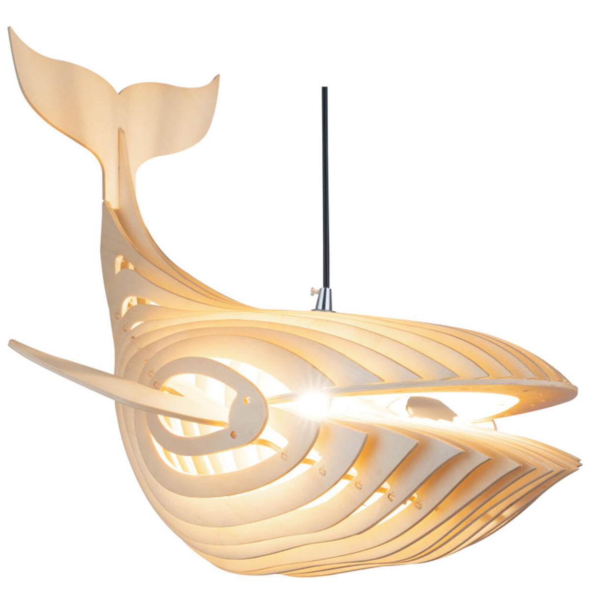 Modern Solid Wood Whale Pendant Light Adjustable Height Image - 5