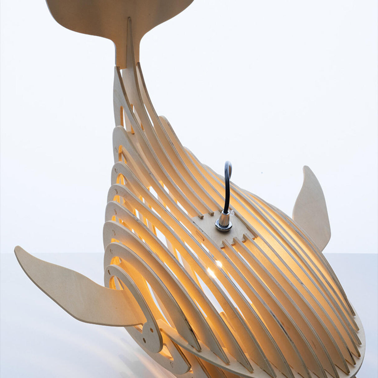 Modern Solid Wood Whale Pendant Light Adjustable Height Image - 7