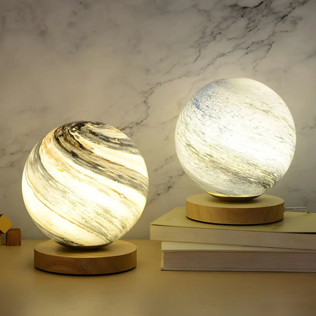 Modern Sphere Marble Table Lamp Golden Moonlight Image - 1