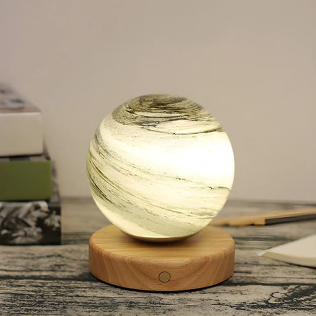 Modern Sphere Marble Table Lamp Golden Moonlight Image - 2