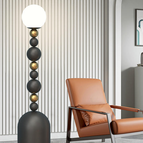 Modern Spherical Stacked Design Black Floor Lamp Image - 1