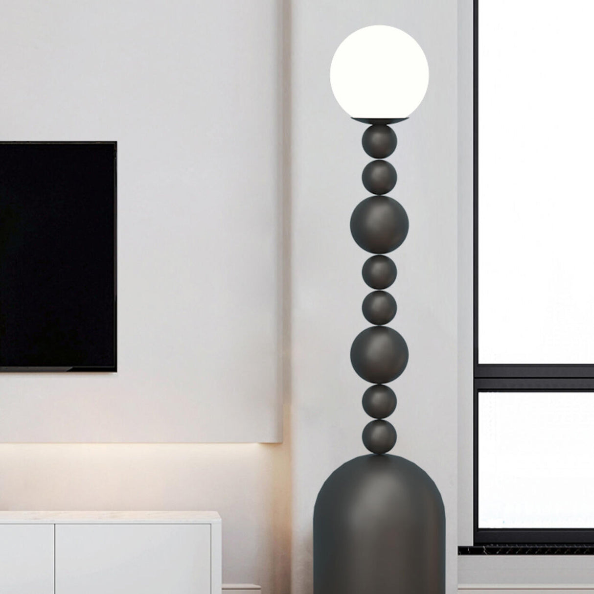 Modern Spherical Stacked Design Black Floor Lamp Image - 11