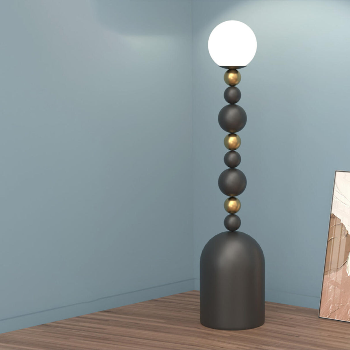 Modern Spherical Stacked Design Black Floor Lamp Image - 3