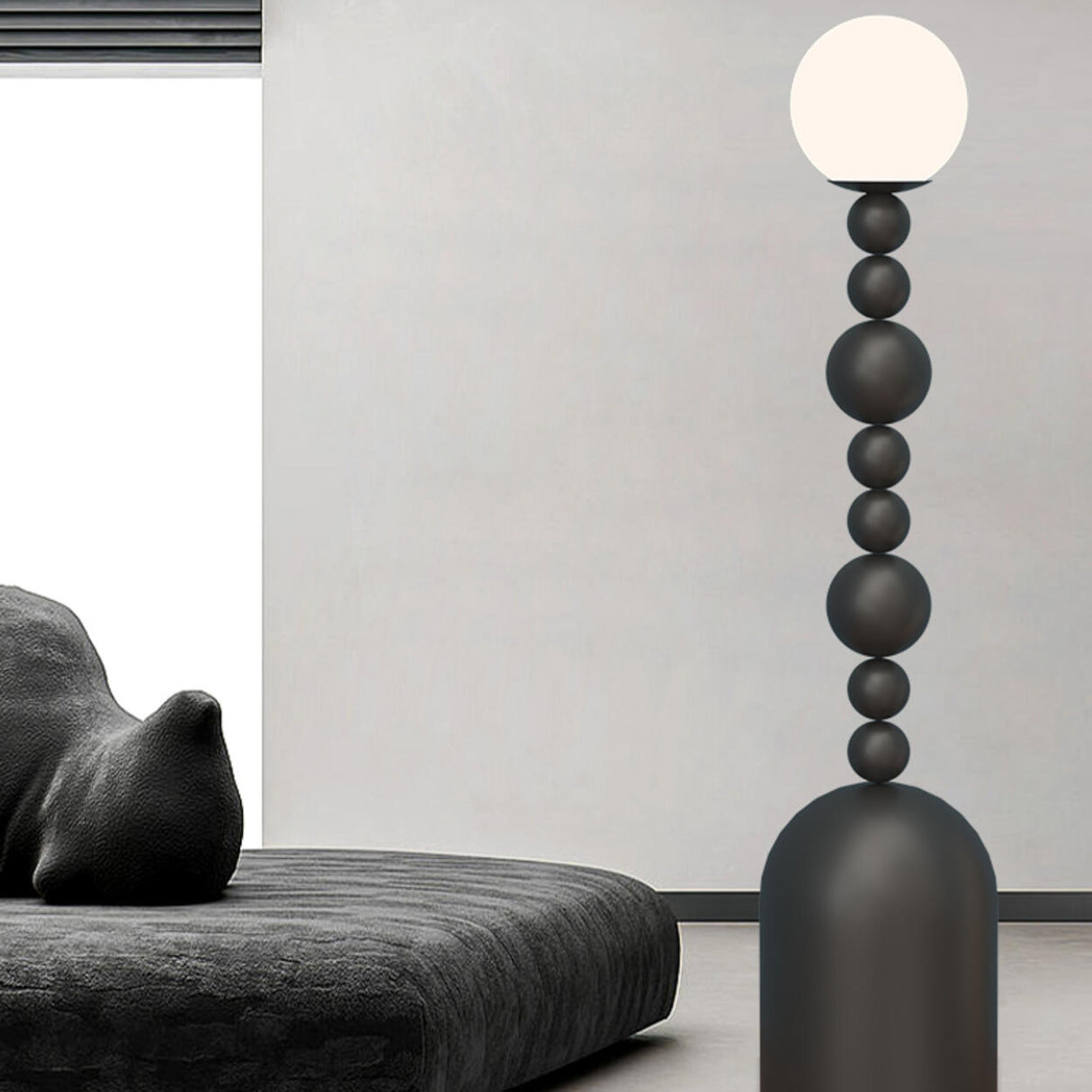 Modern Spherical Stacked Design Black Floor Lamp Image - 5