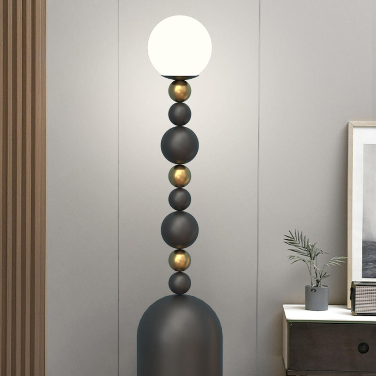 Modern Spherical Stacked Design Black Floor Lamp Image - 6