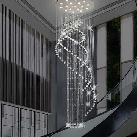 Modern Spiral Cascading Crystal Stairwell Pendant Light Image - 1