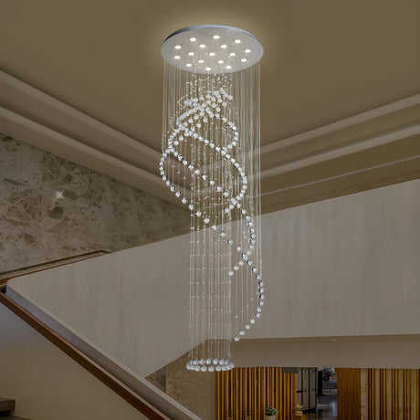 Modern Spiral Cascading Crystal Stairwell Pendant Light Image - 2