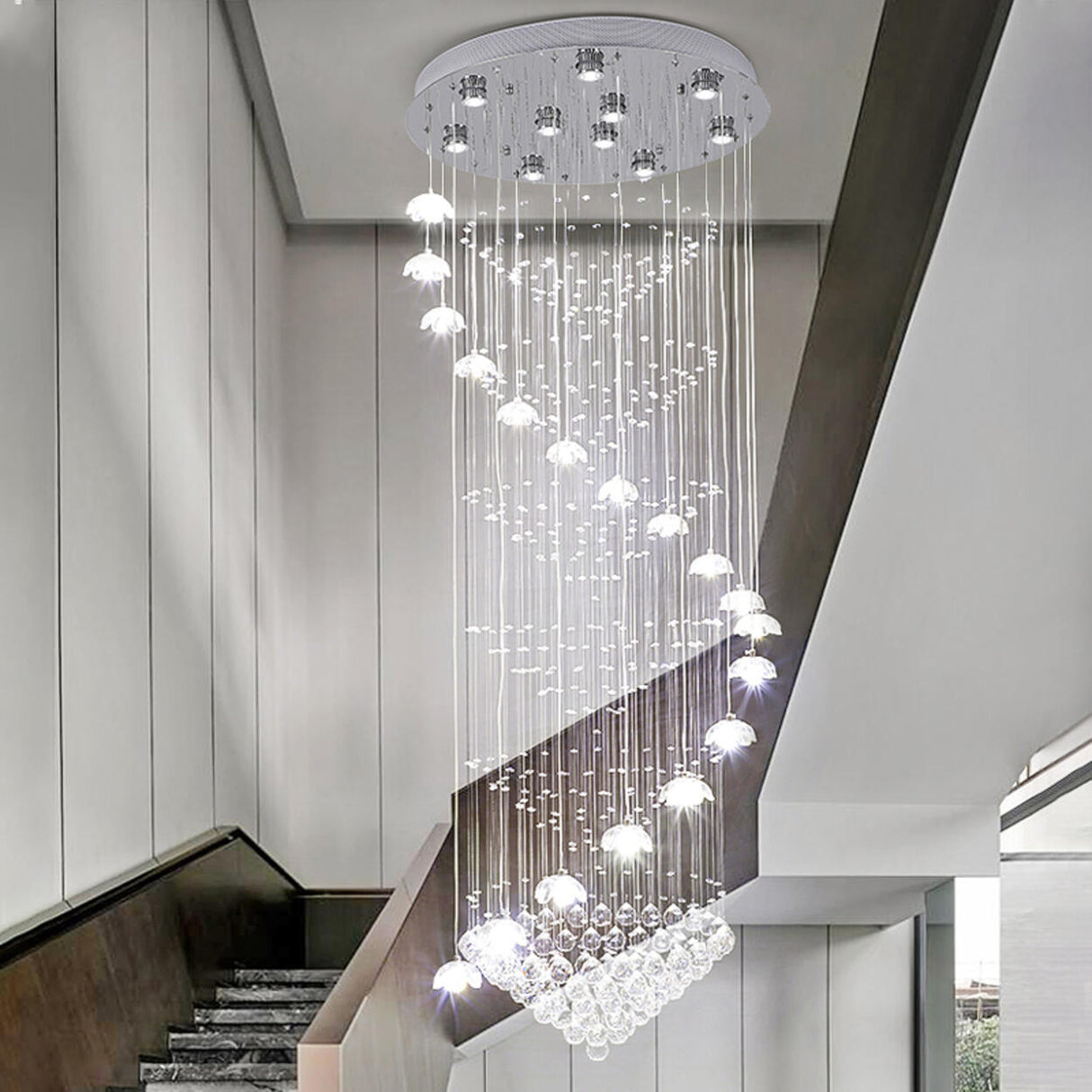 Modern Spiral Crystal Chandelier Pendant Light Stairwell Image - 4