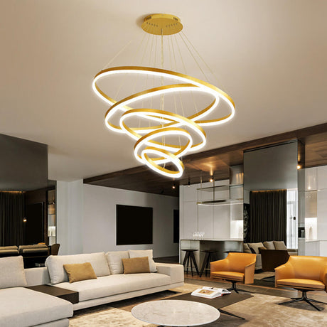 Modern Spiral Gold Ring Acrylic LED Pendant Chandelier Image - 1