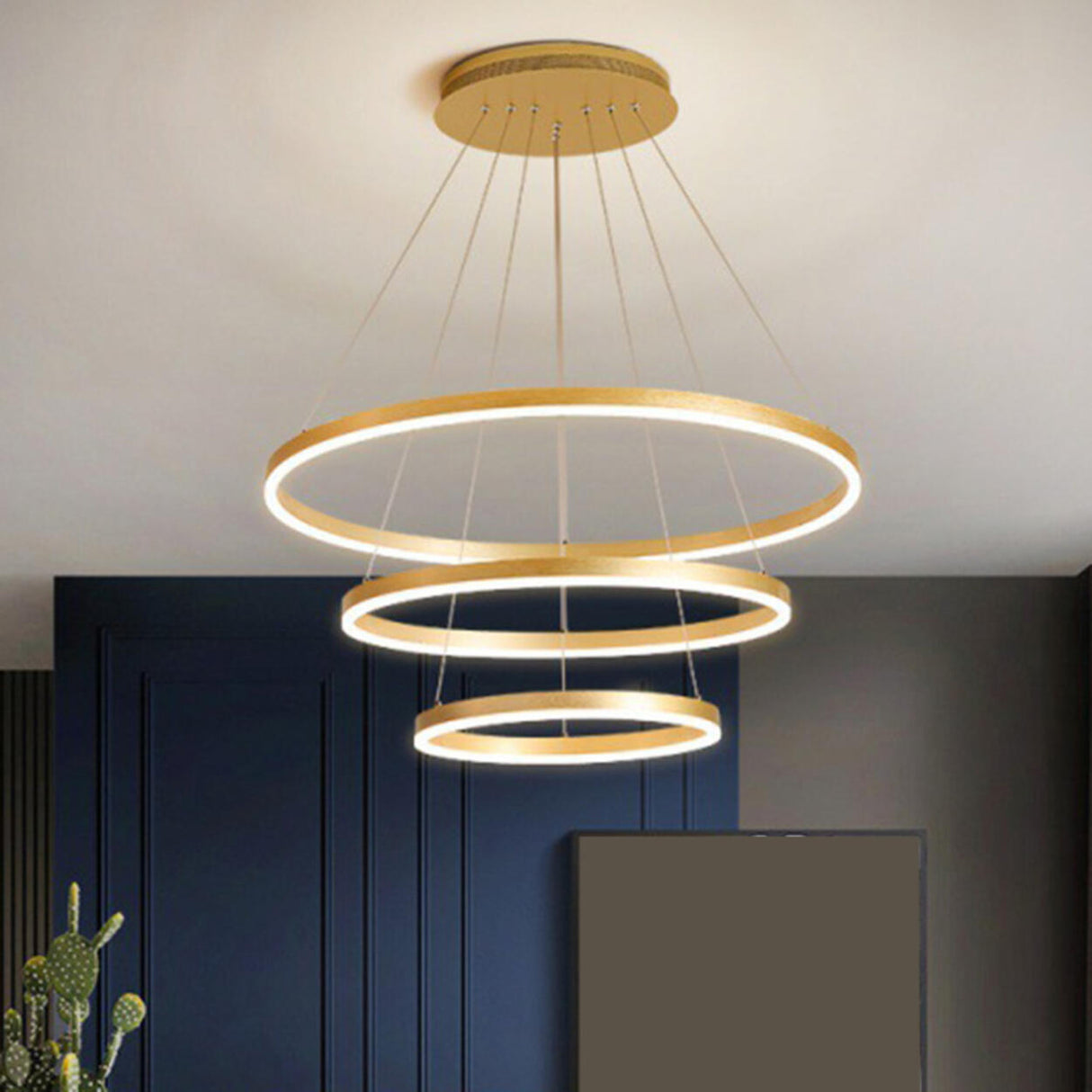 Modern Spiral Gold Ring Acrylic LED Pendant Chandelier Image - 11