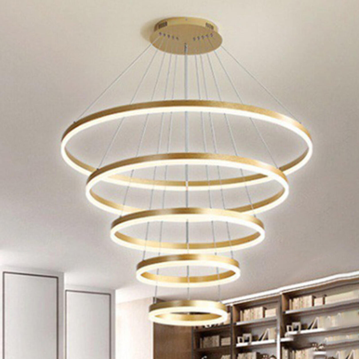 Modern Spiral Gold Ring Acrylic LED Pendant Chandelier Image - 2