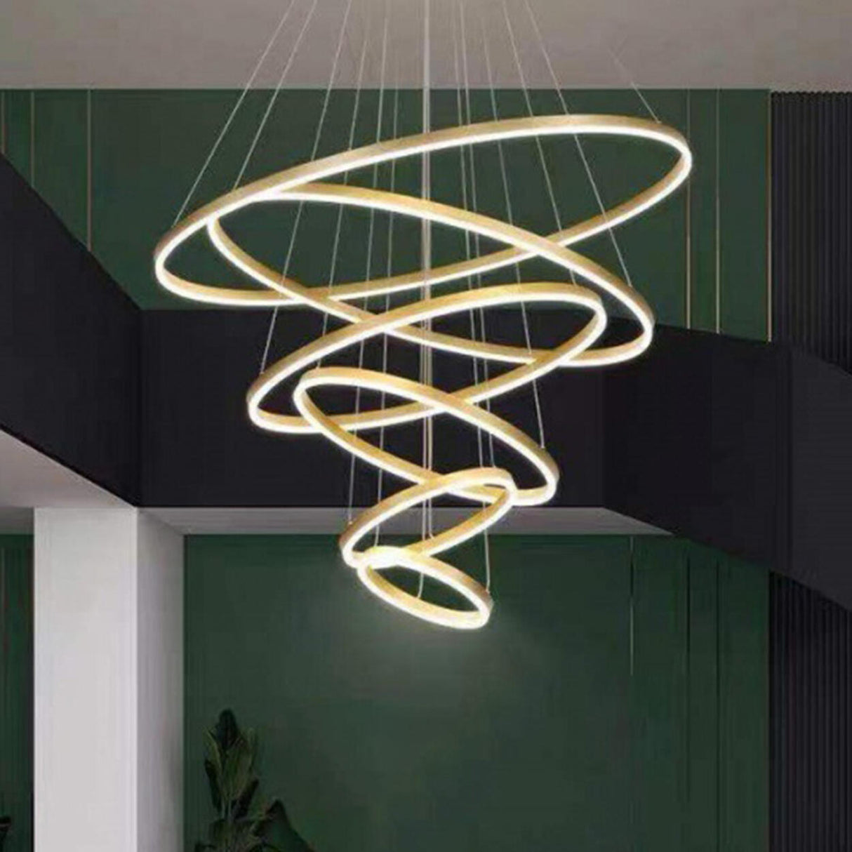 Modern Spiral Gold Ring Acrylic LED Pendant Chandelier Image - 5