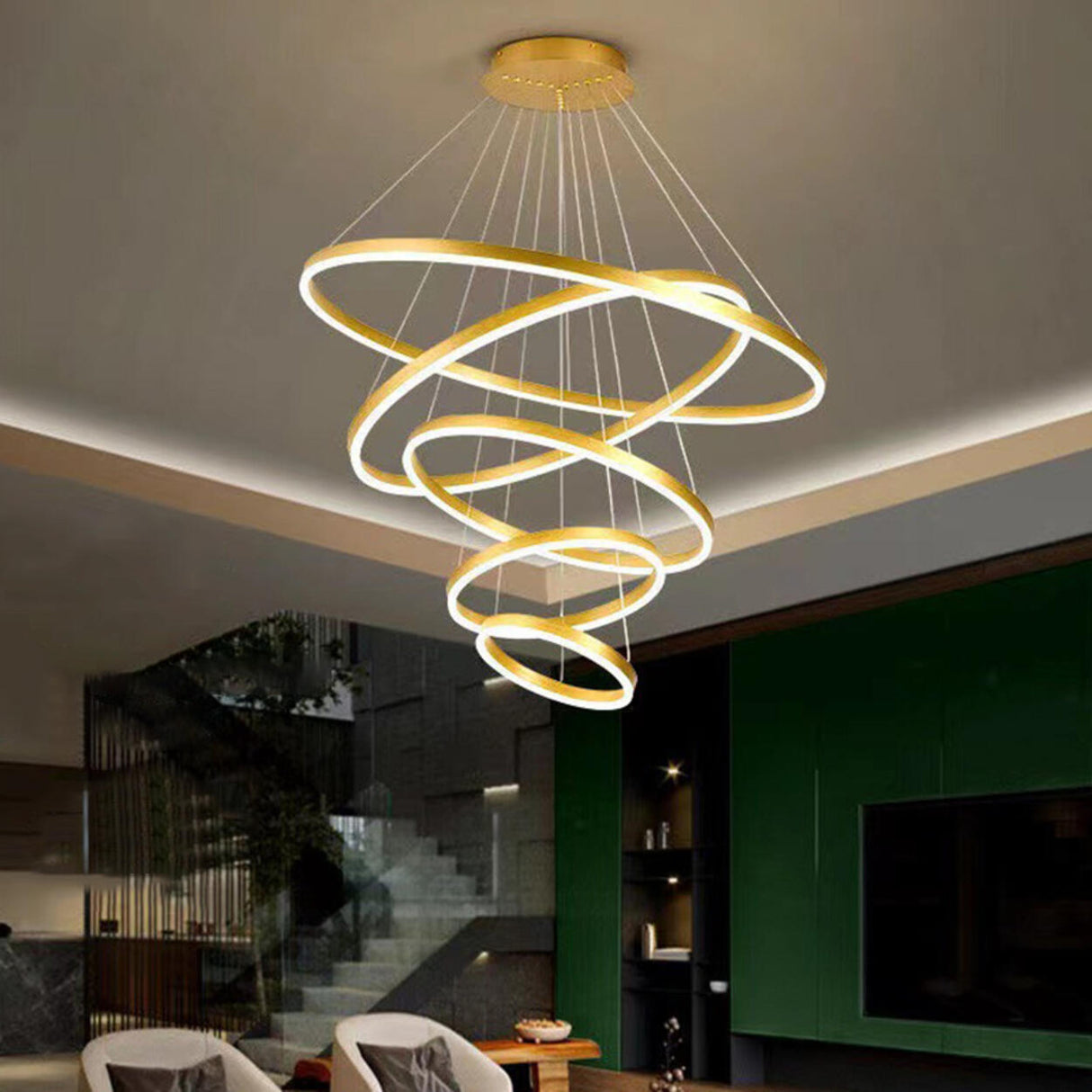 Modern Spiral Gold Ring Acrylic LED Pendant Chandelier Image - 6