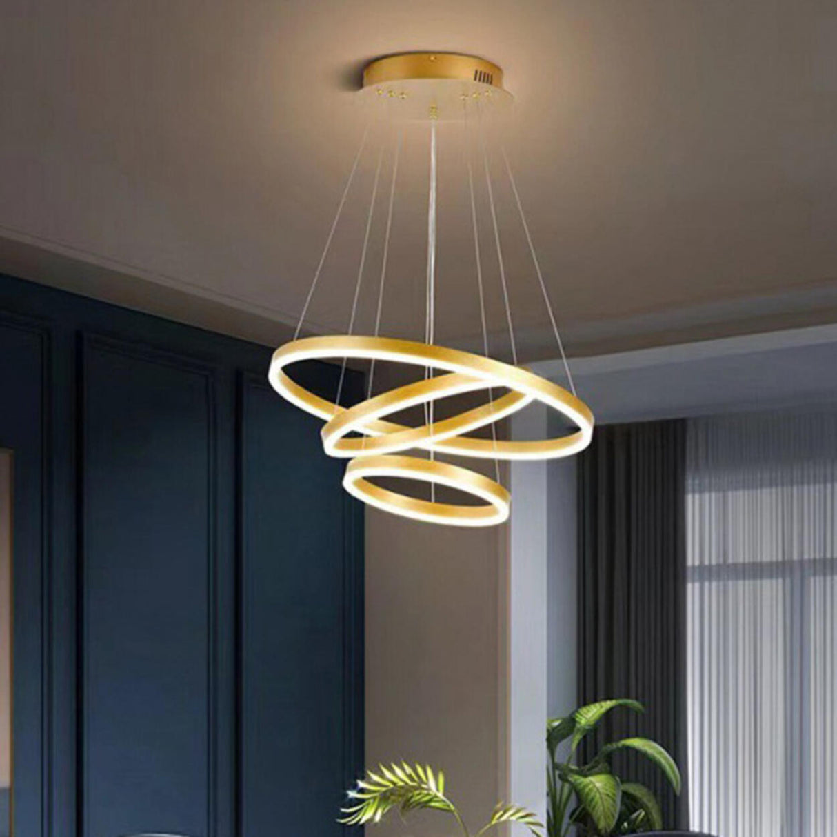 Modern Spiral Gold Ring Acrylic LED Pendant Chandelier Image - 9