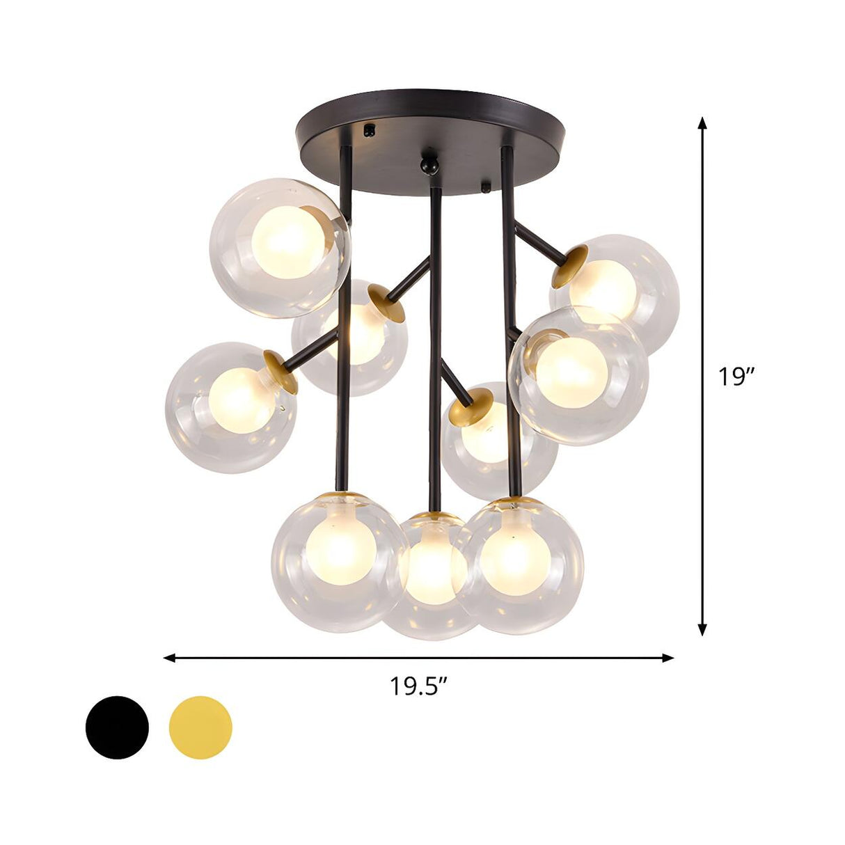 Modern Sputnik 9-Head Glass Ball Semi-Flush Mount Light Image - 4