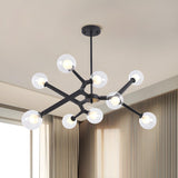 Modern Sputnik Black Branch Clear Glass Globe Chandelier Image - 1