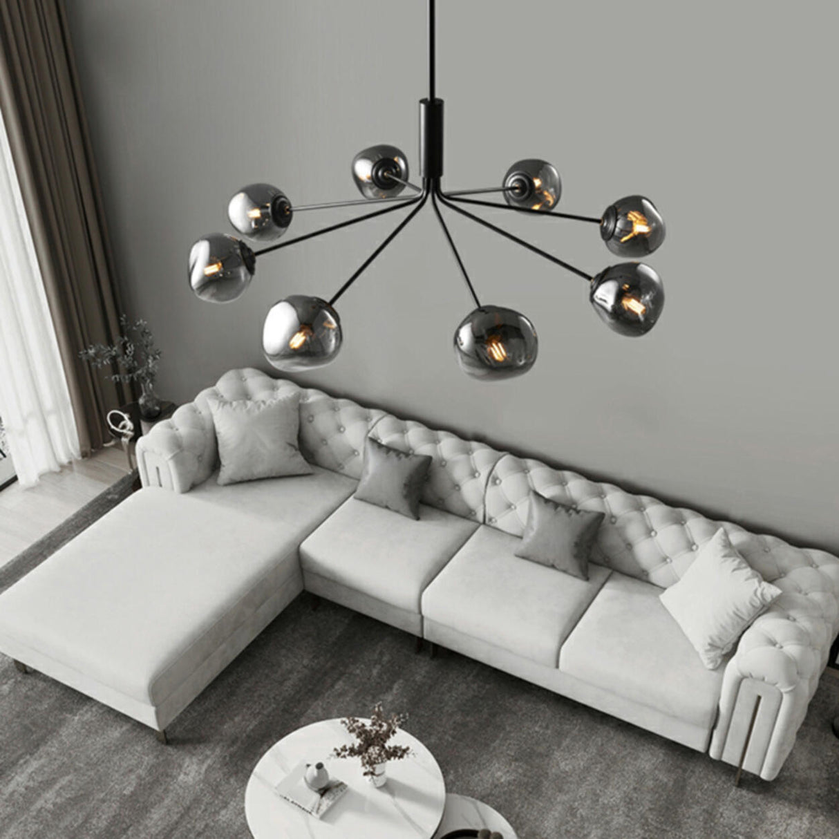 Modern Sputnik Black Glass Globes Chandelier   Image - 3