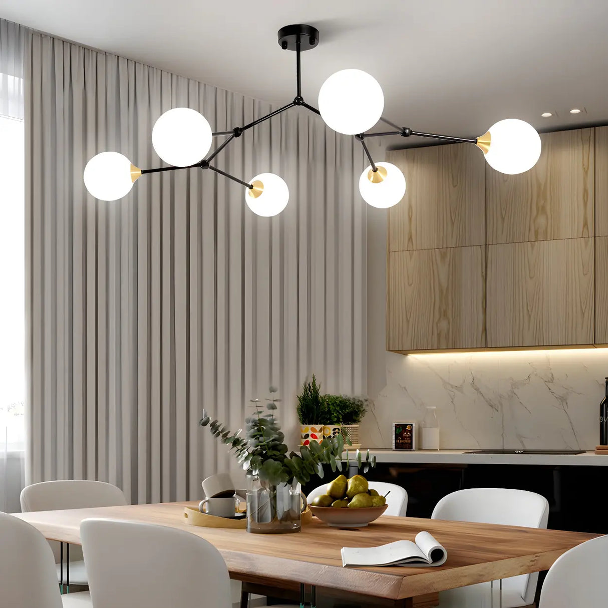 Modern Sputnik Dining Room Glass Globes Chandelier Image - 3