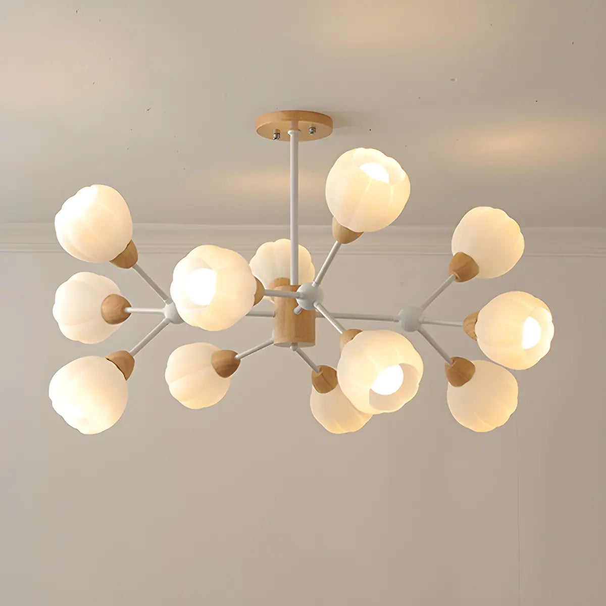 Modern Sputnik Glass Living Room White Large Chandelier Image - 11