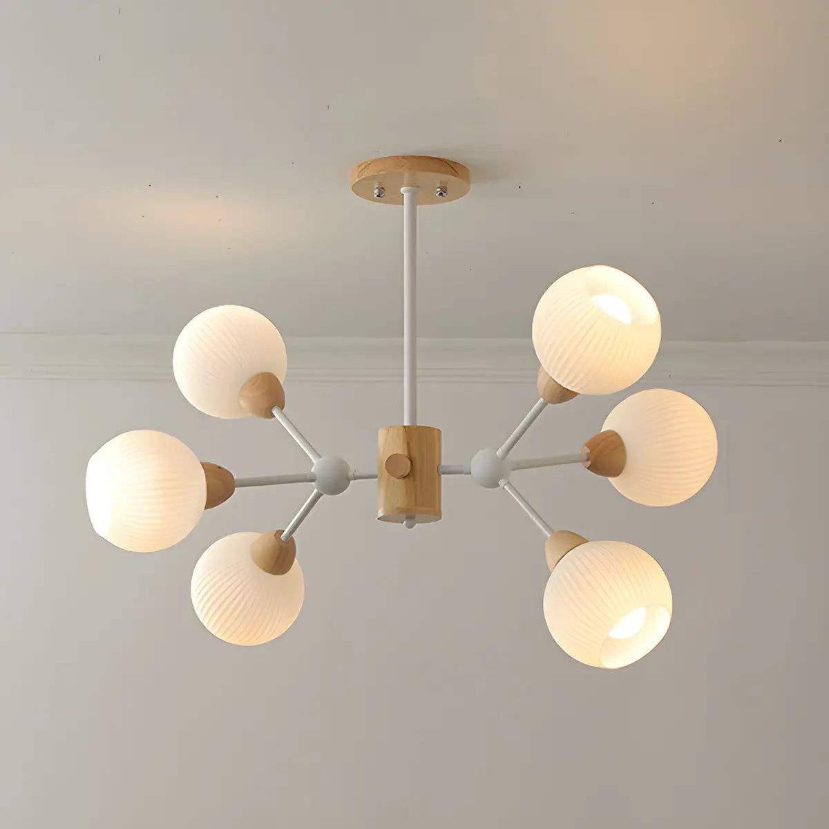 Modern Sputnik Glass Living Room White Large Chandelier Image - 6