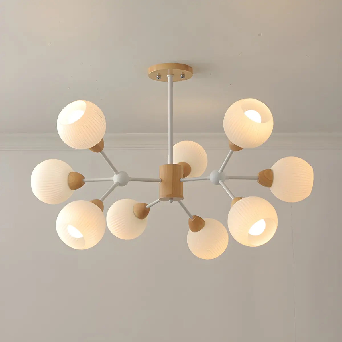 Modern Sputnik Glass Living Room White Large Chandelier Image - 7