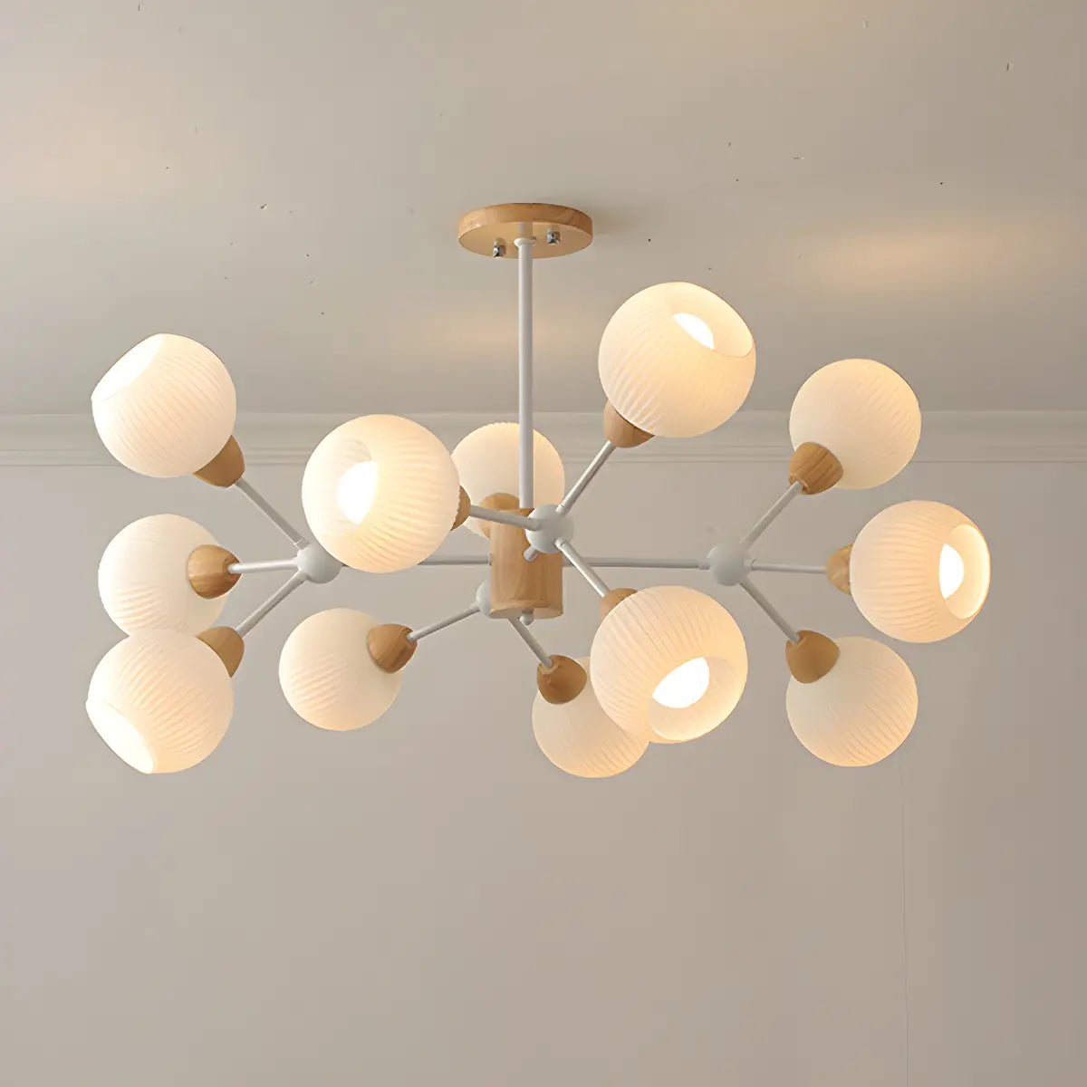 Modern Sputnik Glass Living Room White Large Chandelier Image - 8