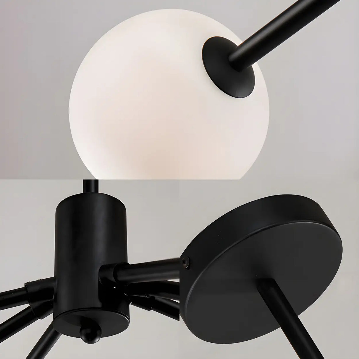 Modern White Glass Globe Black Branch Chandelier Image - 5