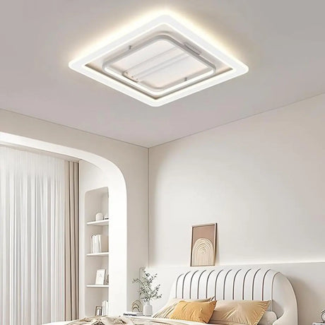 White Geometric Flush Bladeless Ceiling Fan with Light Image - 1