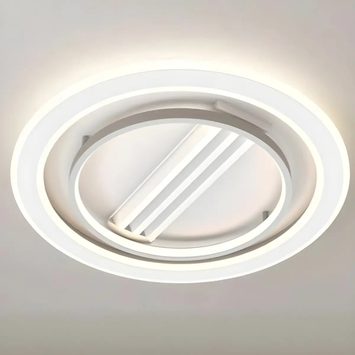 White Geometric Flush Bladeless Ceiling Fan with Light Image - 13