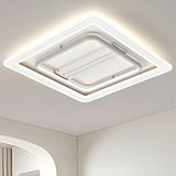 White Geometric Flush Bladeless Ceiling Fan with Light Image - 19