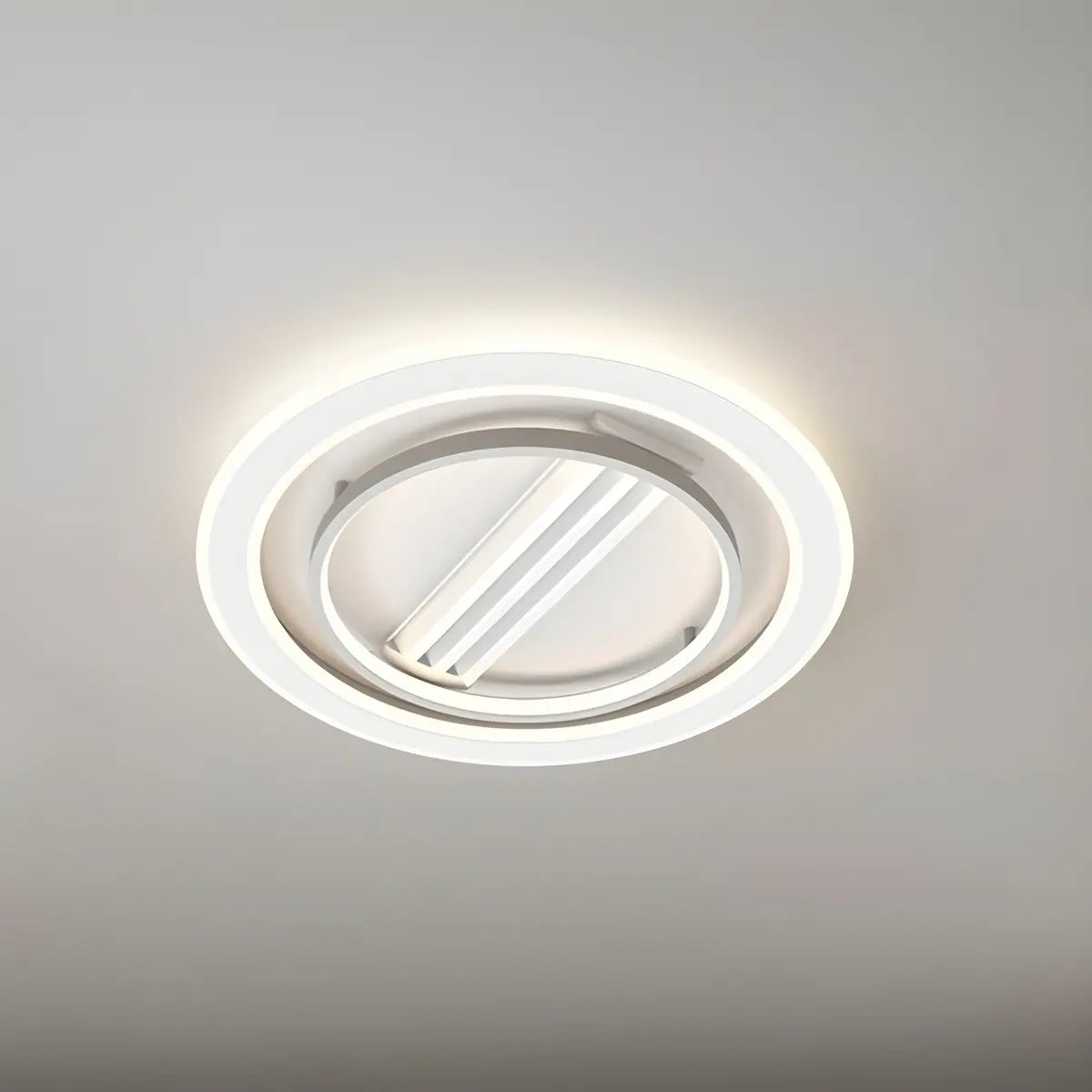 White Geometric Flush Bladeless Ceiling Fan with Light Image - 2