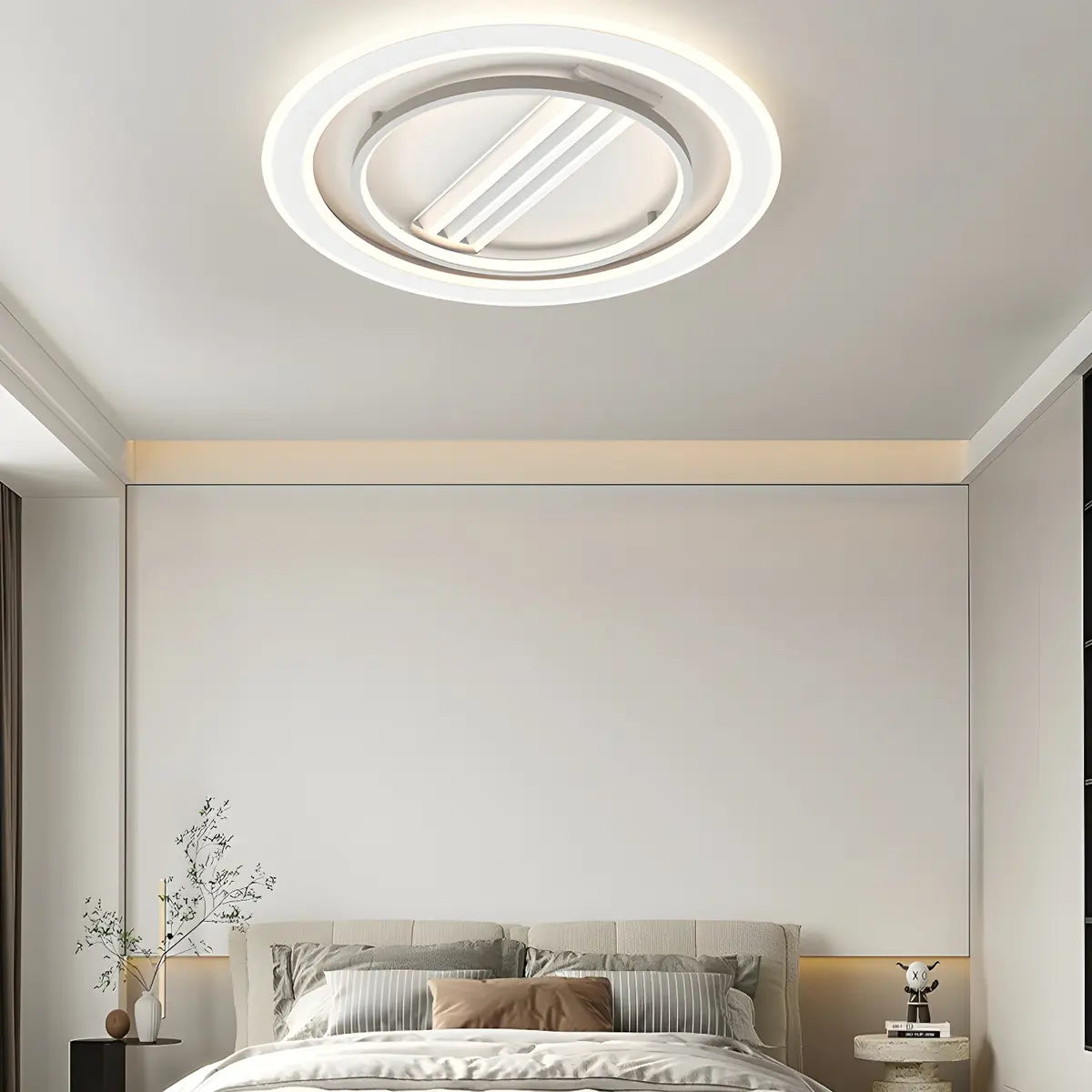 White Geometric Flush Bladeless Ceiling Fan with Light Image - 7